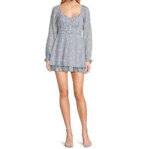 Allison & Kelly Blue Floral Corset Long Sleeve Tiered Dress XS Cottagecore Milkm